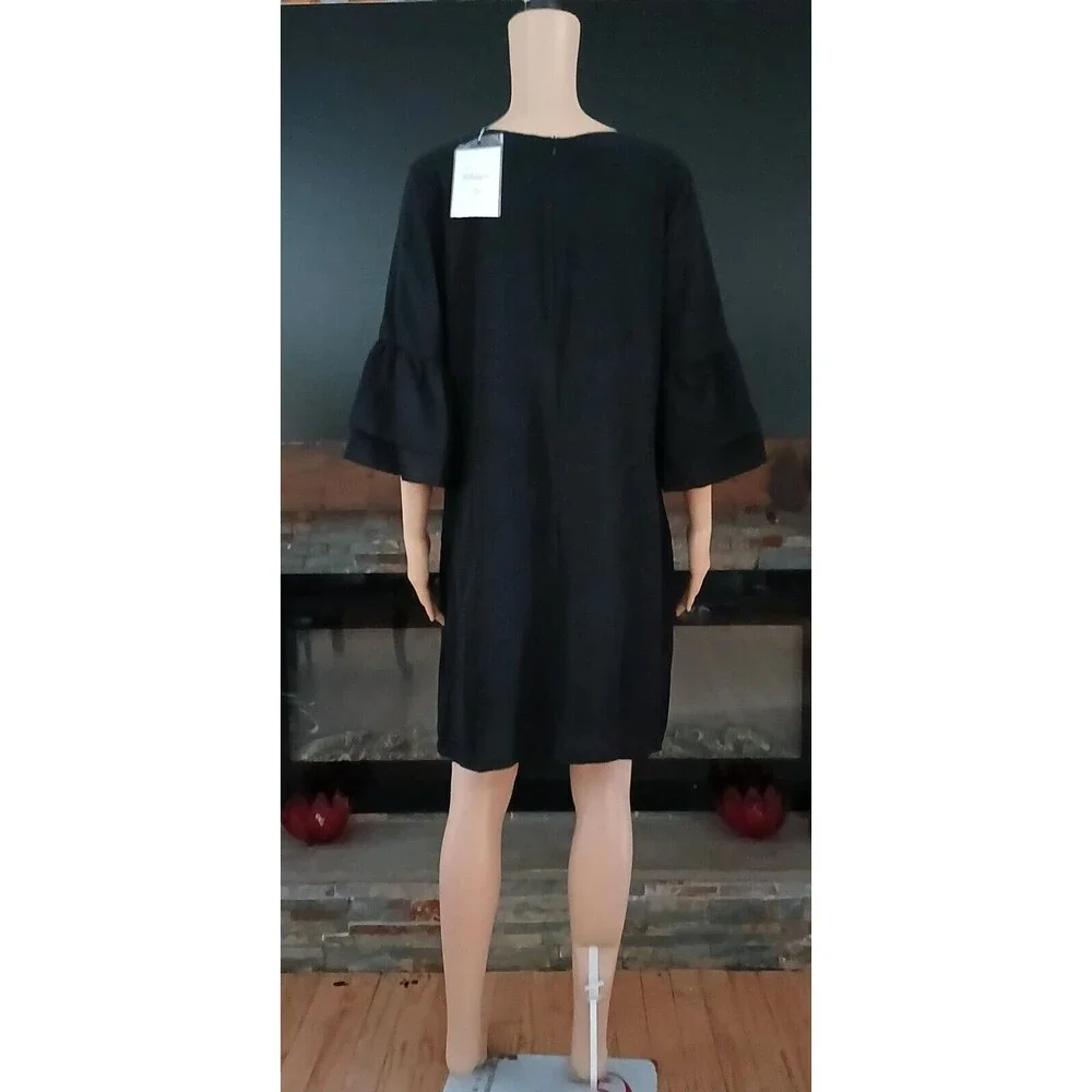 NEW Belongsci Women's LARGE Party Dress V-Neck Bell Sleeve Black Elegant Fancy